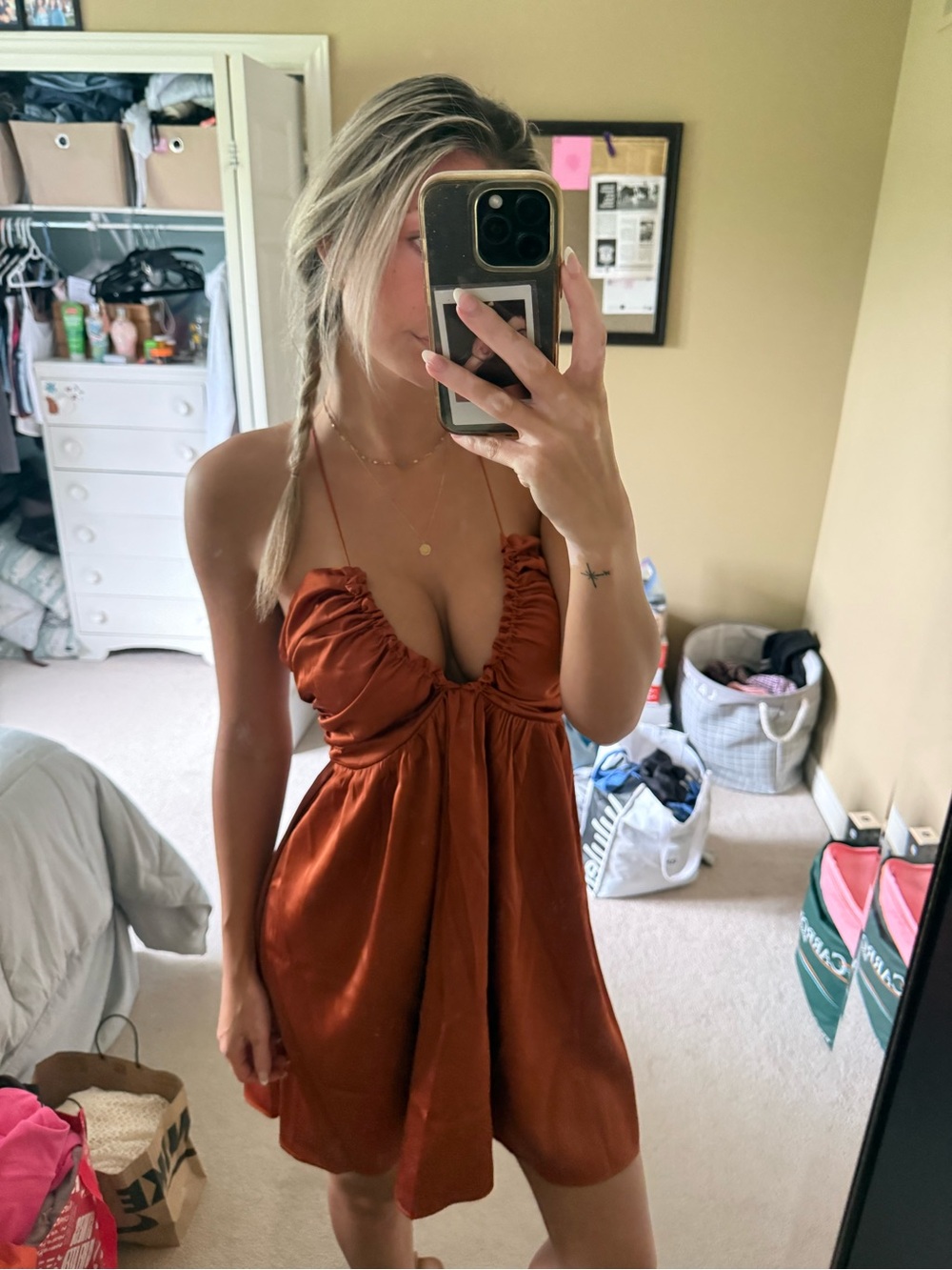 Abercrombie & Fitch Rust orange Satin Halter Mini Dress